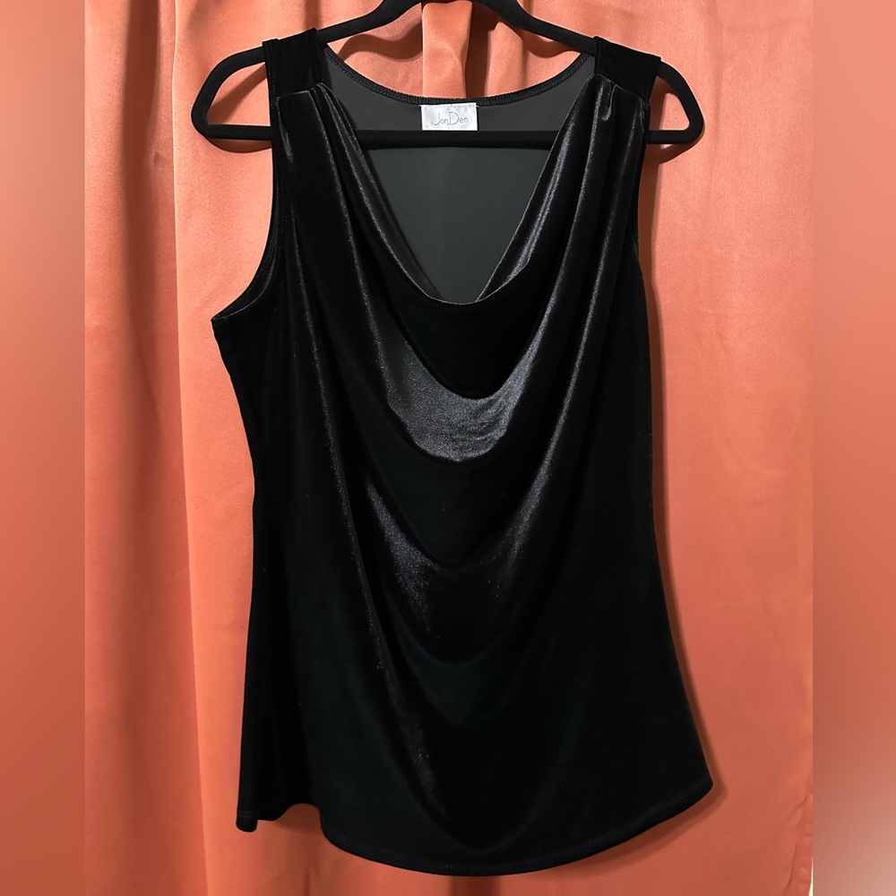 Jon Den Black Velvet Sleeveless Draped Front Top